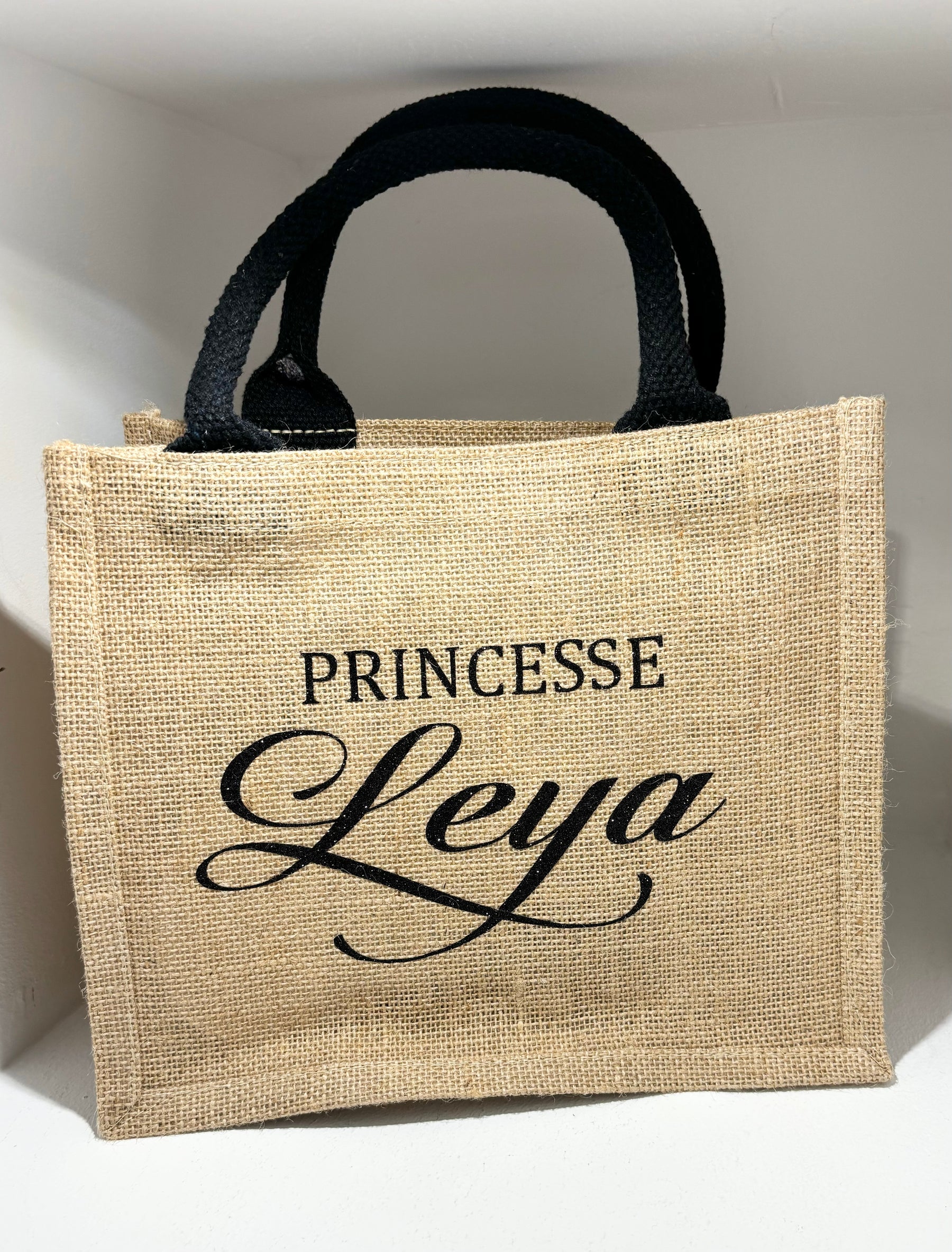 Sac en toile de jute avec anses noires