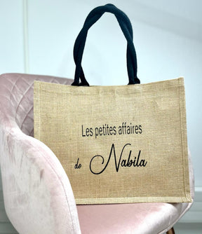 Sac en toile de jute avec anses noires